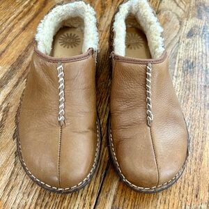 UGG Tan Leather Slip-On with Plush Interior
